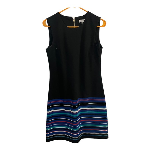 Calvin Klein Black Multicolor Striped Sheath A Line Dress Women's Size 6 - Picture 4 of 9